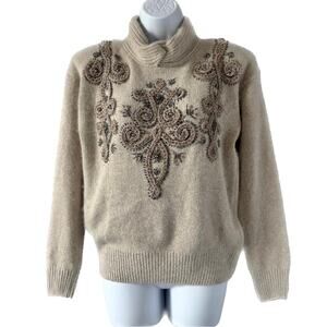 IB DIFFUSION Vintage Silk Angora Lambswool Mock Turtleneck Beaded Sweater Sz XS
